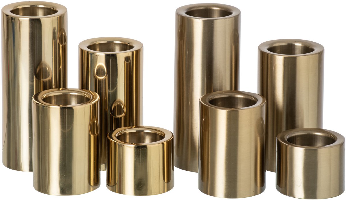 J-Line Glanzende en matte windlichten - staal - goud - set van 8