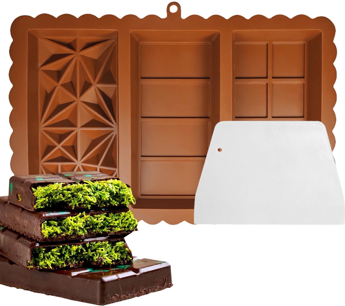 Chocoladevorm, Dubai Chocoladevorm, siliconen vormen voor chocolade met schrapers, BPA-vrij, voor chocolade, suiker, cake, ijs