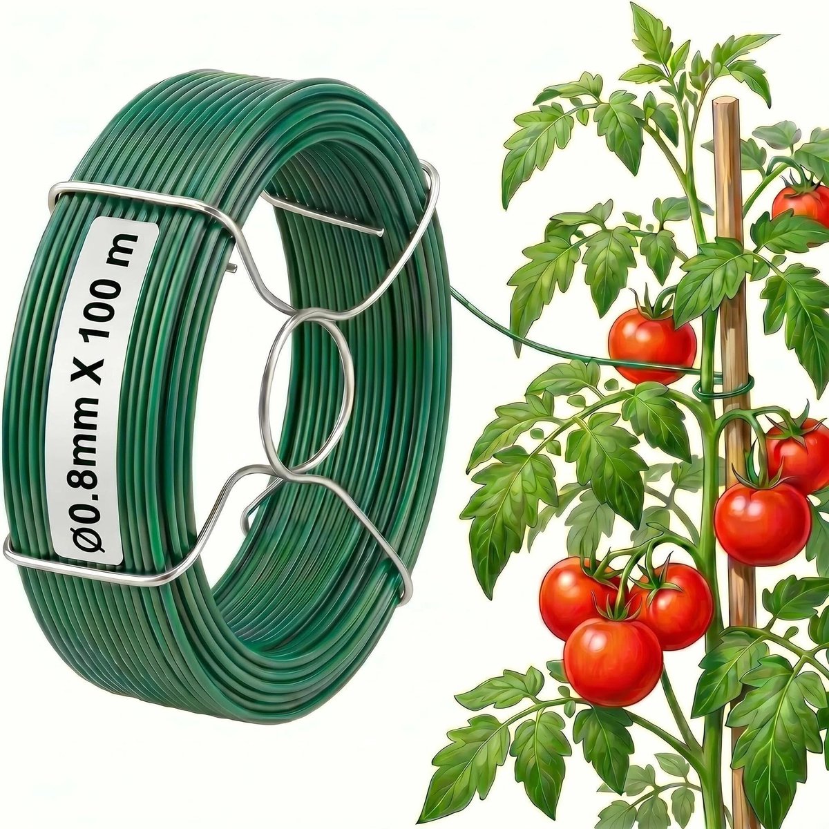 Gegolfd Tuindraad Ø0,8mm x 100m - PVC Gecoate Groene Binddraad, Roestvrij Metalen Draad Rol voor Planten, Hekwerk en DIY