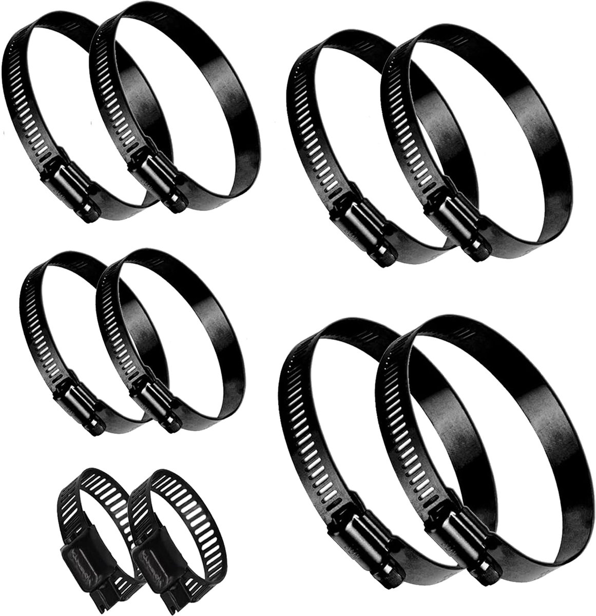 Slangklemmen assortiment kit 10 stuks, 1/2/3/4/5 inch (16-127 mm) verstelbare 304 roestvrijstalen buisklemmen voor luchtkanalen, droger ontluchtingsslang, auto, brandstofleiding