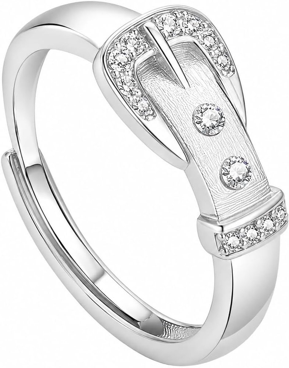 Riem Gesp Ring voor Vrouwen Verstelbare Open Band Kristal Stackable
