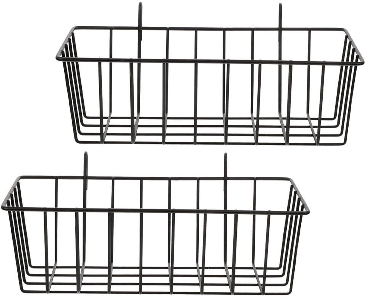 Hangende draadmanden - Wandorganizer met rasterpaneel en haak - Metalen opbergmand van 23 x 10 x 7,5 cm voor keuken, voorraadkast, badkamer, potplanten en woonaccessoires