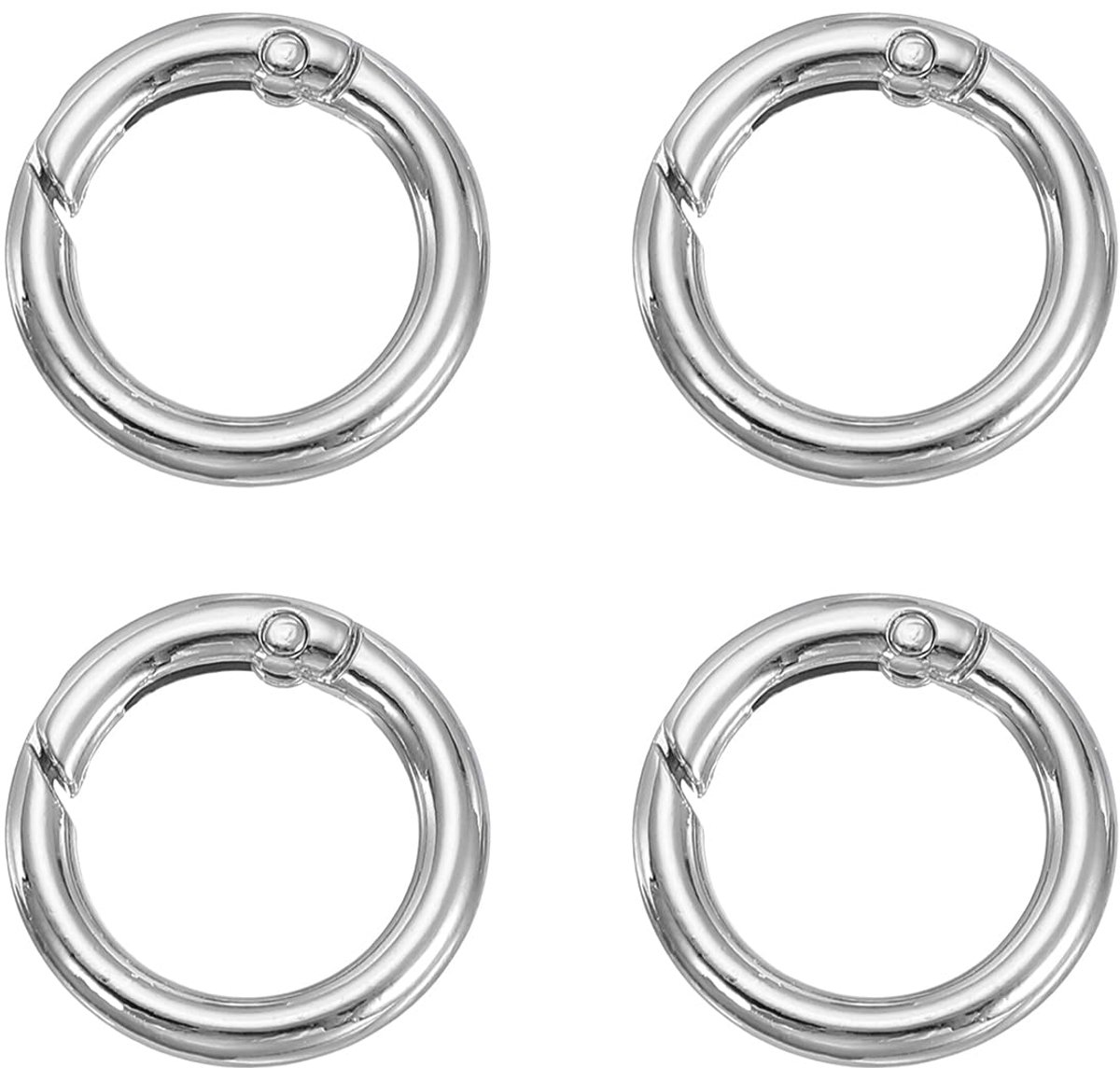 Spring O-ringen, 4 stuks 25 mm metalen ronde clips, sleutelhangers, kliksluitingen voor sleutelhangers, tassen, portemonnees, riemen, hondenlijnen, DIY-ambachten, zilver