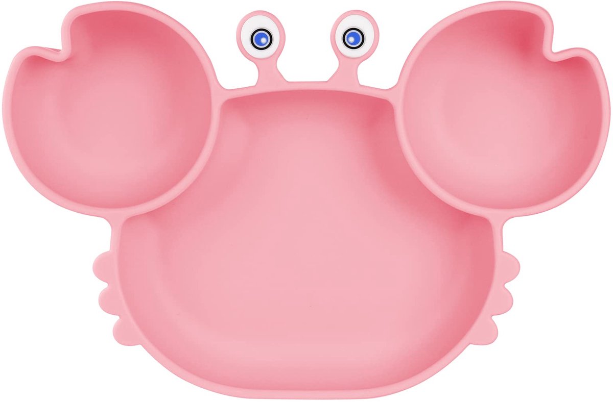 Siliconen Babybord, Babybord Met Zuignap, BPA-vrij Speenbord, Kinderborden Passen Op de Meeste Tafels en Kinderstoelen, Roze Krab