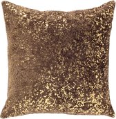 Bruin sierkussen met goudkleurige, metallic spetters. Gemaakt van zachte chenille.