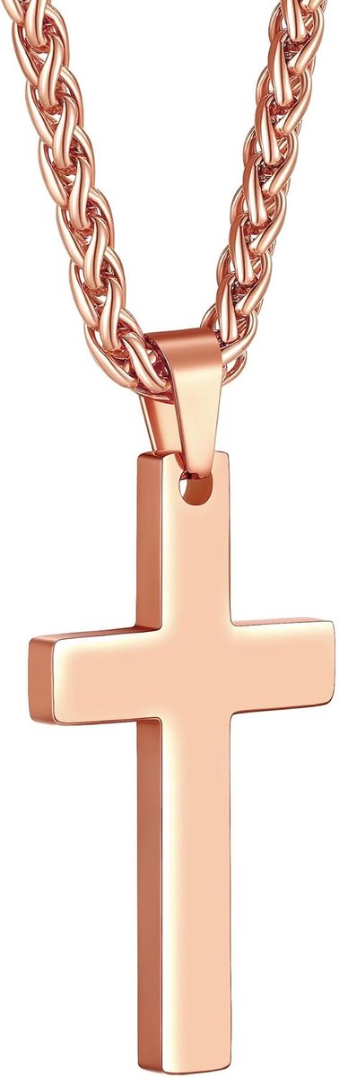 Roestvrijstalen Herenketting in Zilver/Zwart/Goud/Roségoud/Blauw,3mm Herenkruisketting 55cm+5cm Lang, Christelijke Sieraden.