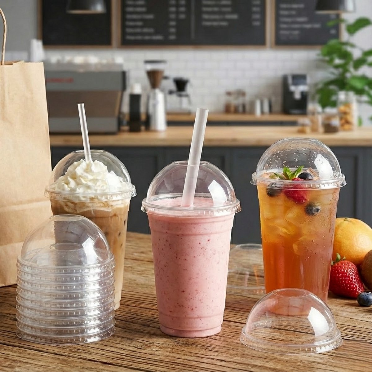 Smoothie - Milkshake set van 100 stuks bekers 500 ml met dome deksels