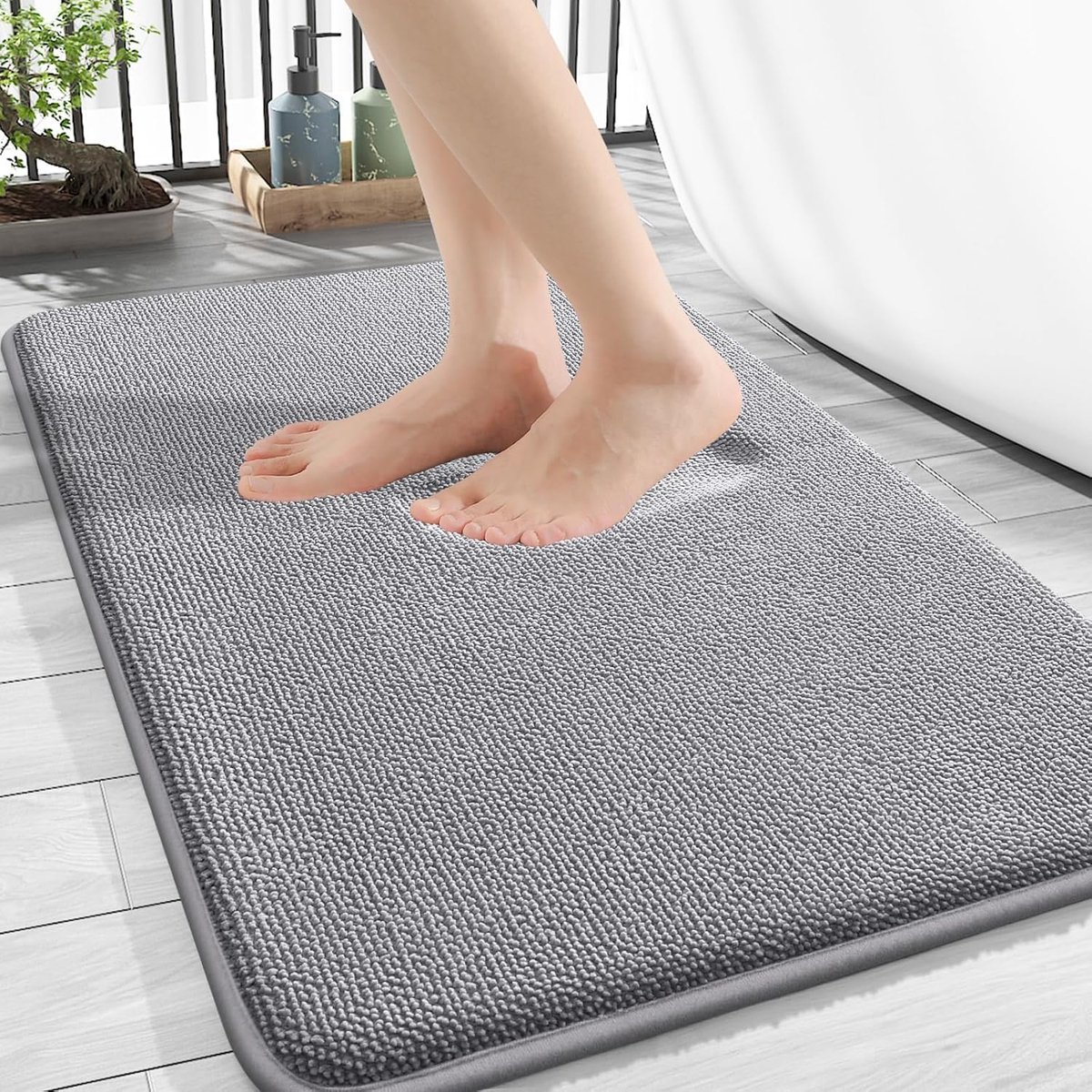 Memoryschuim Badmat Zacht Badematte Antislip Wasbaar Dik Badmat Absorberend Badvoorlegger Bad Tapijt Douchemat voor Badkamer - 50 x 76 cm, Grijs