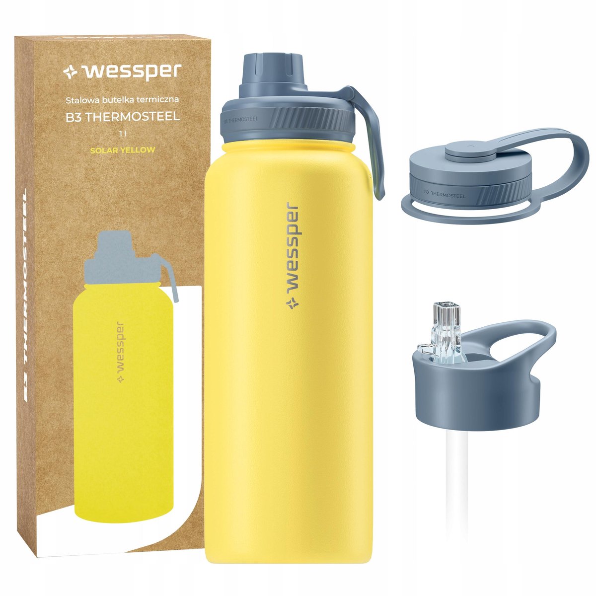 Wessper B3 THERMOSTEEL Thermosfles 1L - Geel - RVS