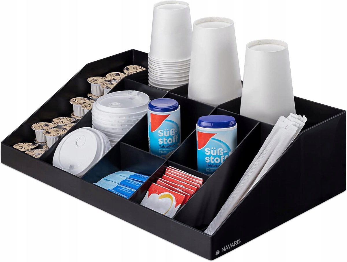 Keukenorganizer - Koffie en Thee Organizer - Koffiecups Houder - 43,8 x 27,4 x 12,2 cm - 10 Vakken - Zwart