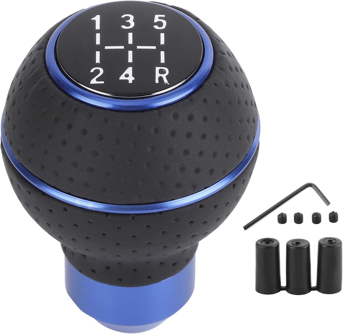 5 versnellingspookknop Stick aluminiumlegering en lederen handmatige autoaccessoire(B （Blauw）)