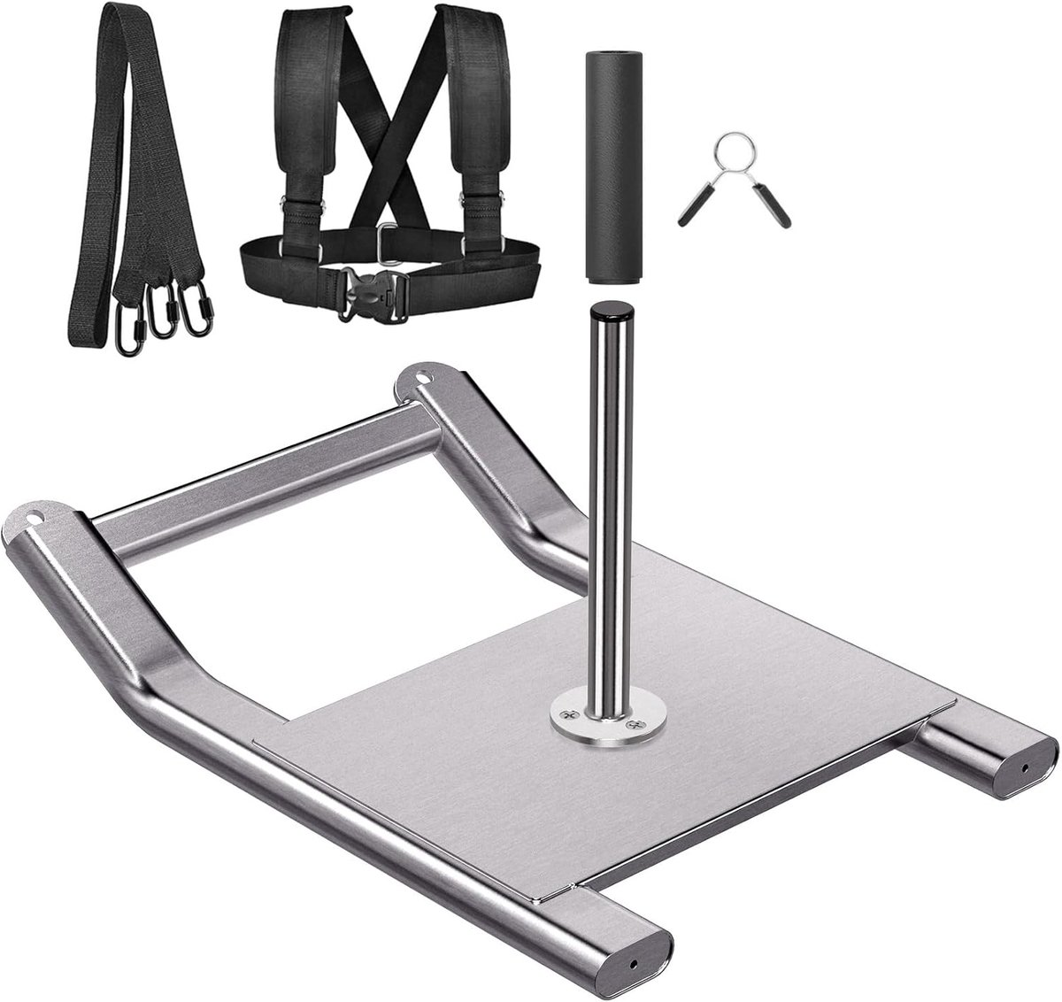 Roestvrijstalen halterslee voor fitness, krachttraining, snelheidsverbetering en atletische oefening, compatibel met halterschijven van 2,5 cm en 5,1 cm
