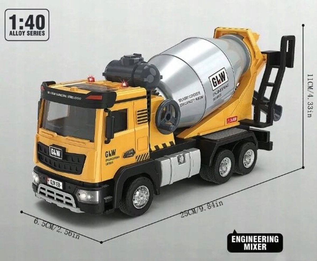 Betonmixer Speelgoed Vrachtwagen 1:40 met Geluid en Licht
