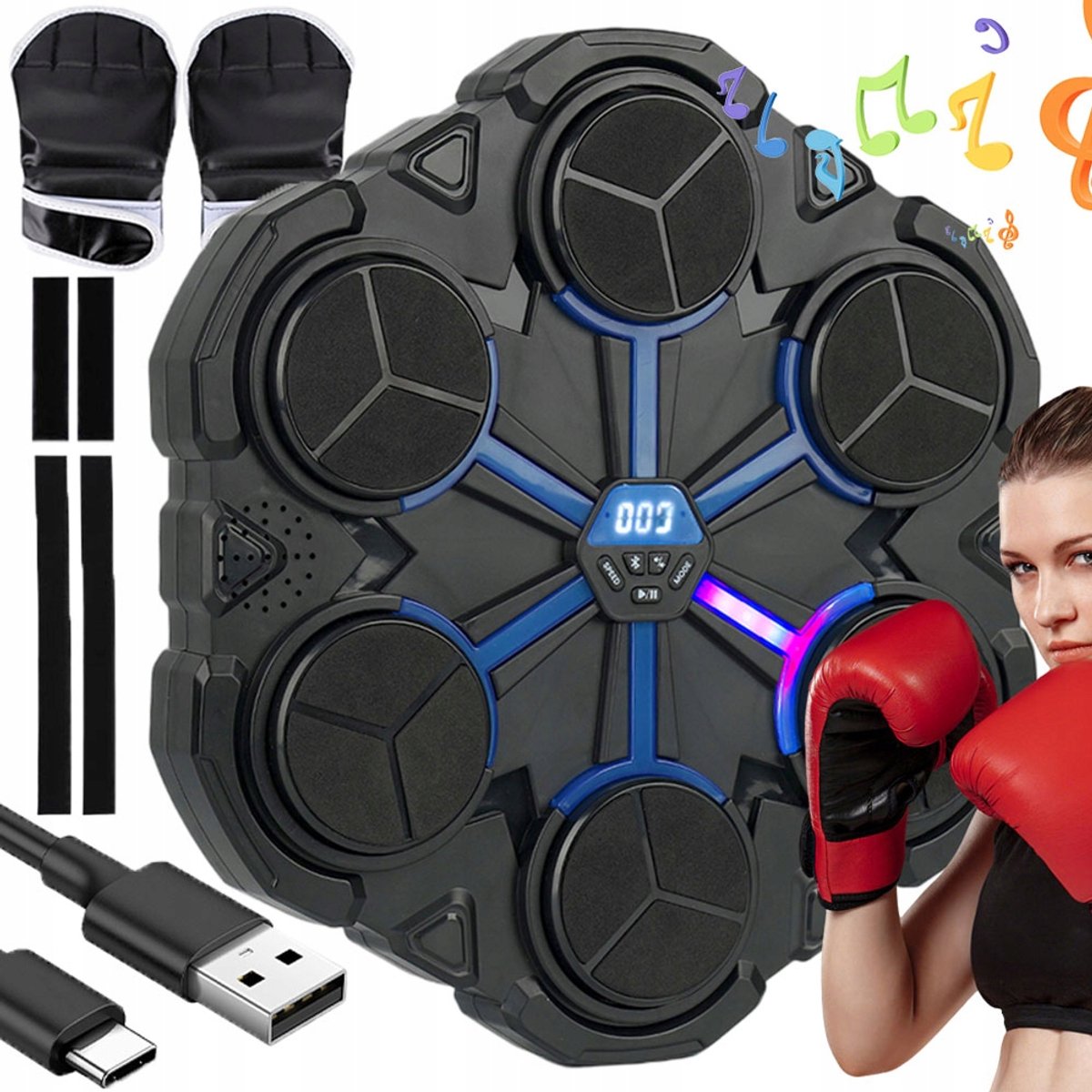 Music Boxing Machine - Boksmachine met 5 Targets - Bokszak - Bluetoothverbinding - 9 Standen - LED - muziek - met Bokshandschoenen - Stress en Fitness - Voor Volwassenen & Kinderen