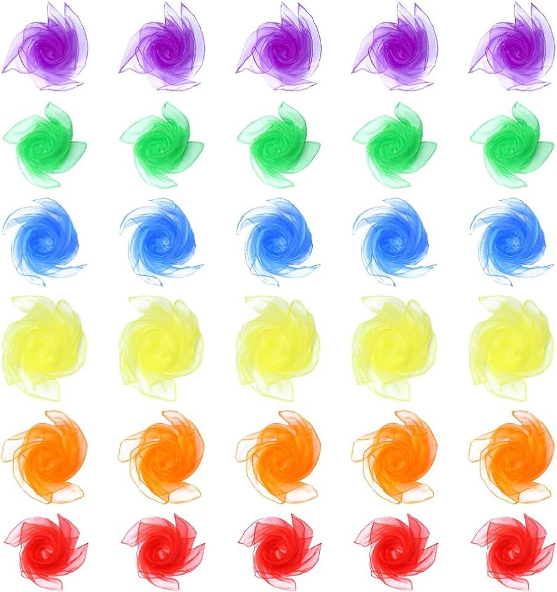 30 stuks chiffondoeken, kleurrijke chiffondoeken, kleurrijke doeken, dansdoeken, voor dansen, jongleren en kindershow-activiteiten (6 kleuren, 60 x 60 cm)