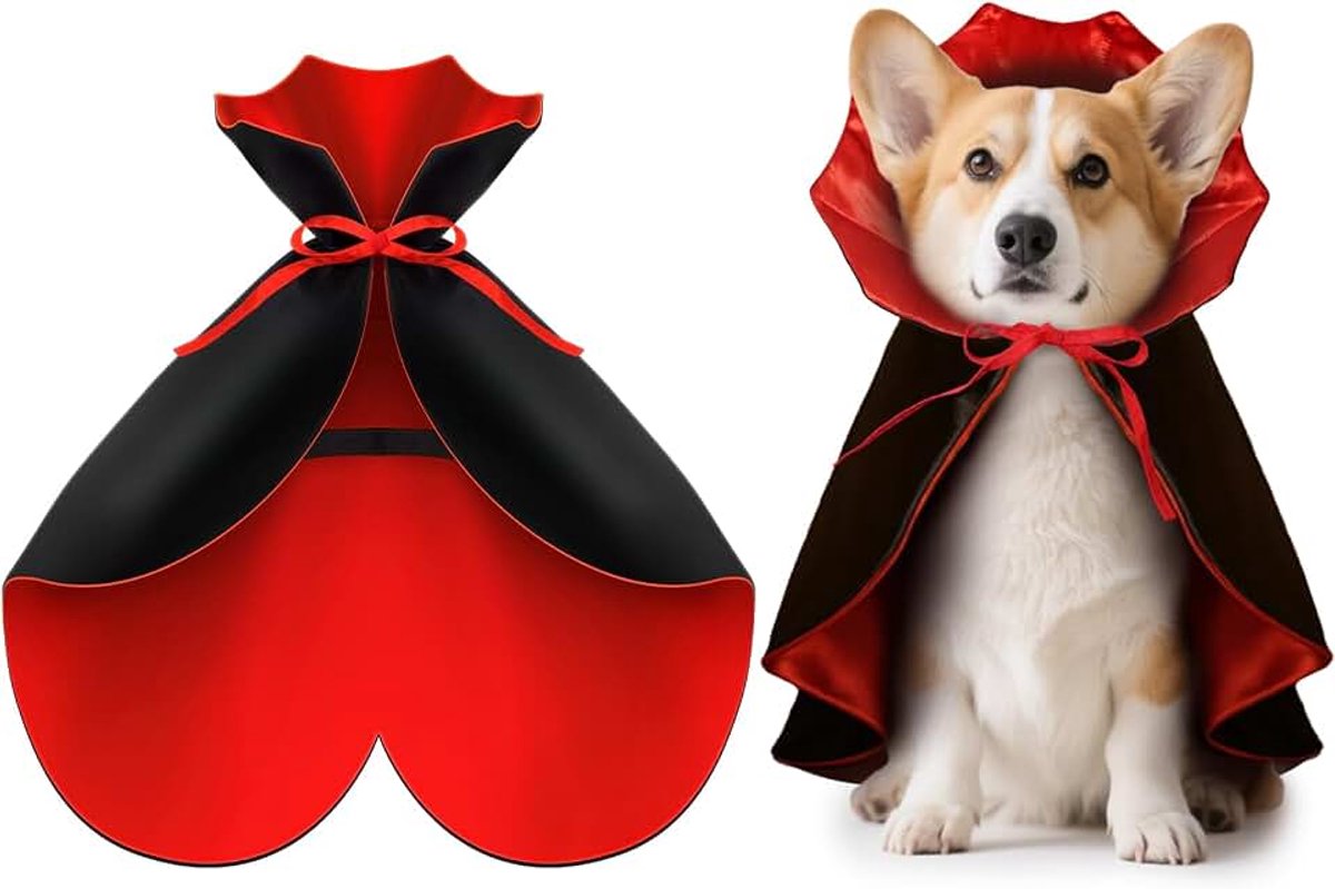 Cape voor Middelgrote Honden – Vampier Kostuum met Staande Kraag, Dubbele Sluiting, Herbruikbaar en Comfortabel voor Feest & Foto's – Maat M (50 cm)
