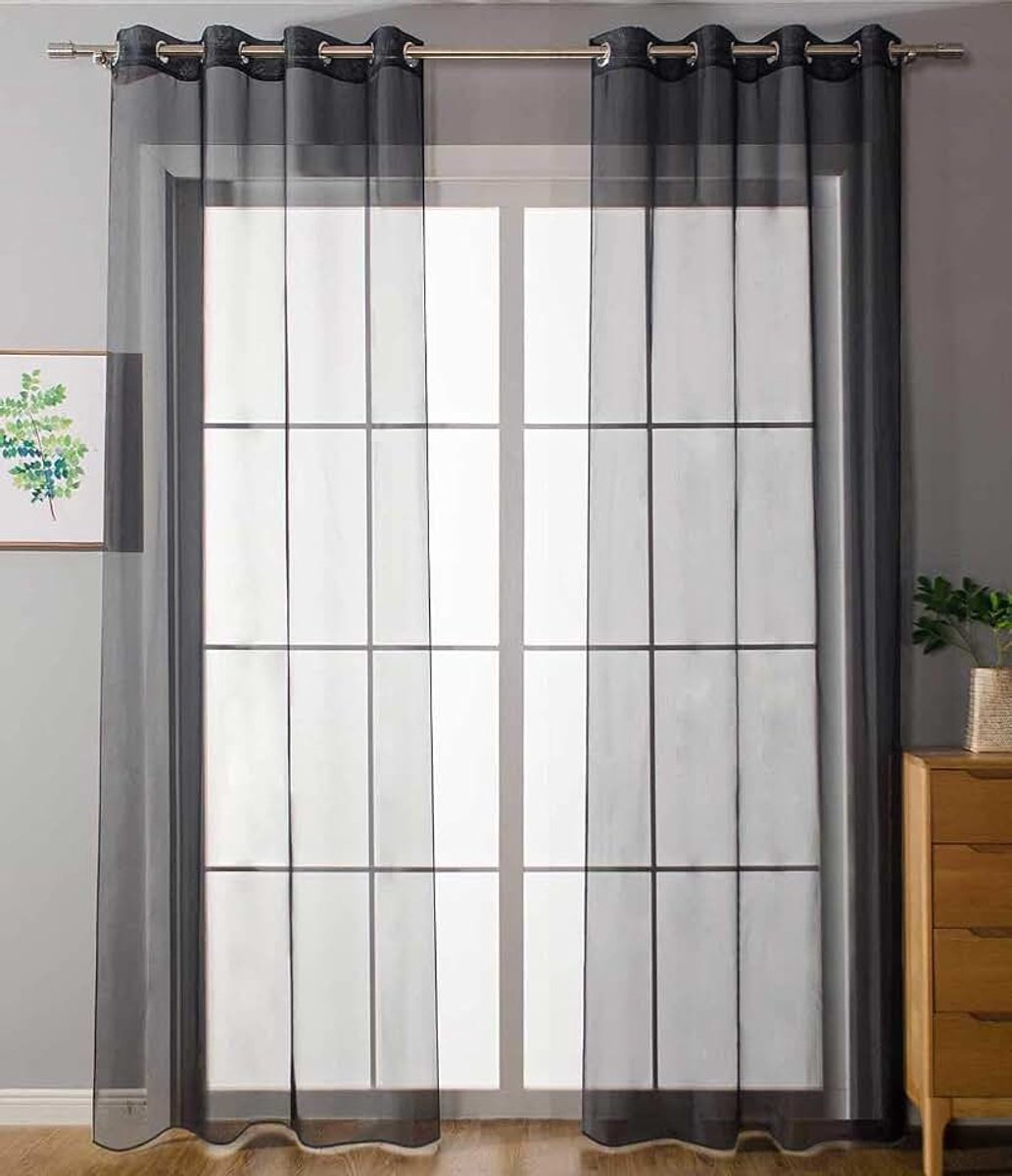 Set van 2 ooggordijnen transparant »uni« gordijn stores gordijn ogen loden bandafsluiting woonkamer, 20332-cn2, 100% polyester, zwart, HxB 245x140 cm