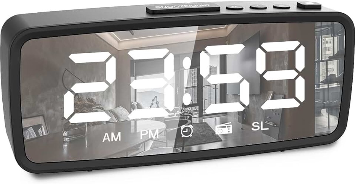 Radio Wekker FM76-108 MHZ 15 Niveaus Volume Luide Wekker voor Senioren Zware Slaper 2 Ringgeluiden Batterij Aangedreven & Kabel Aangedreven Zwart