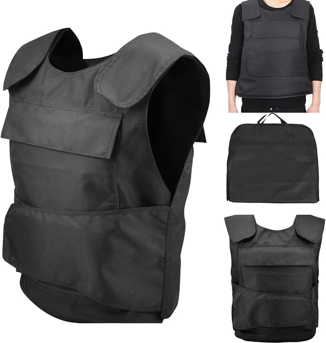 Vest, Instelbaar voor Heren, Veiligheidsvest met Klittenbandsluiting voor Politie, Veiligheid, Zwart, One Size