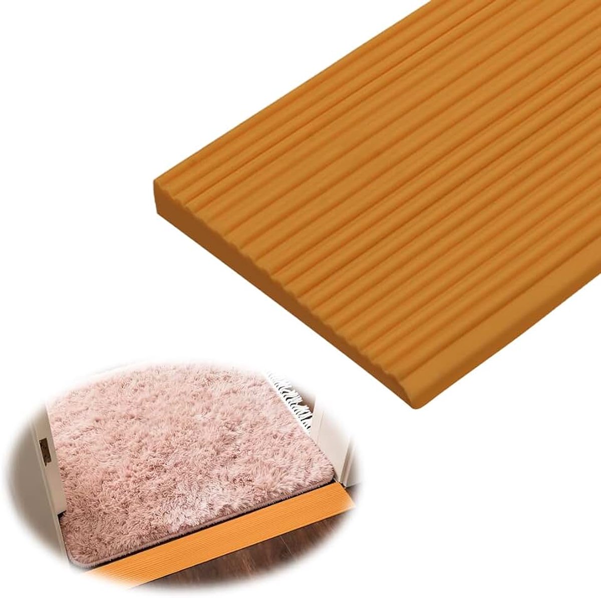 Drempeloprijplaat, pvc rolstoelhelling, antislip oppervlak, rubberen helling, oprijhelling voor kinderwagen, rolstoel, rollator of e-scooter (lichtbruin, 90 x 8 x 1,5 cm)