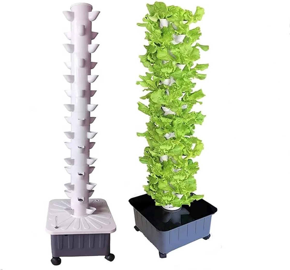 Toren, 15 verdiepingen 45 gaten aquaponics kweeksysteem, grondloze teelt, tuin aeroponics kweekset voor kruiden, fruit en groenten met hydraterende pomp, adapter, netpotten
