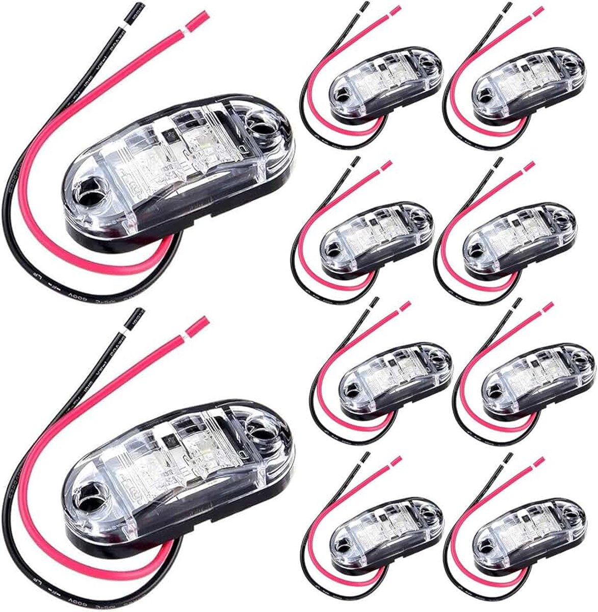 10 stuks, wit, 12 V, 24 V, led-zijsjabloonlampen, achteraan, indicator, zijmarkeringslichten, led-positielichten voor en achter