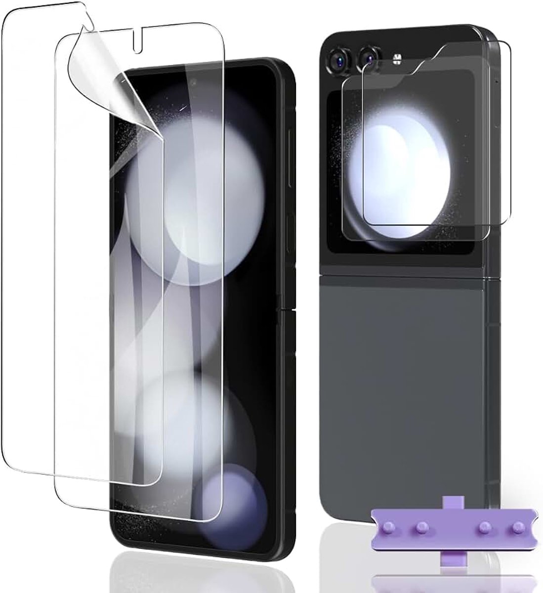 Displaybeschermfolie voor Samsung Galaxy Z Flip 5, 2 stuks zachte HD TPU-folie en 2 stuks gehard glas camera, anti-kras luchtbelvrije beschermer voor Galaxy Z Flip 5