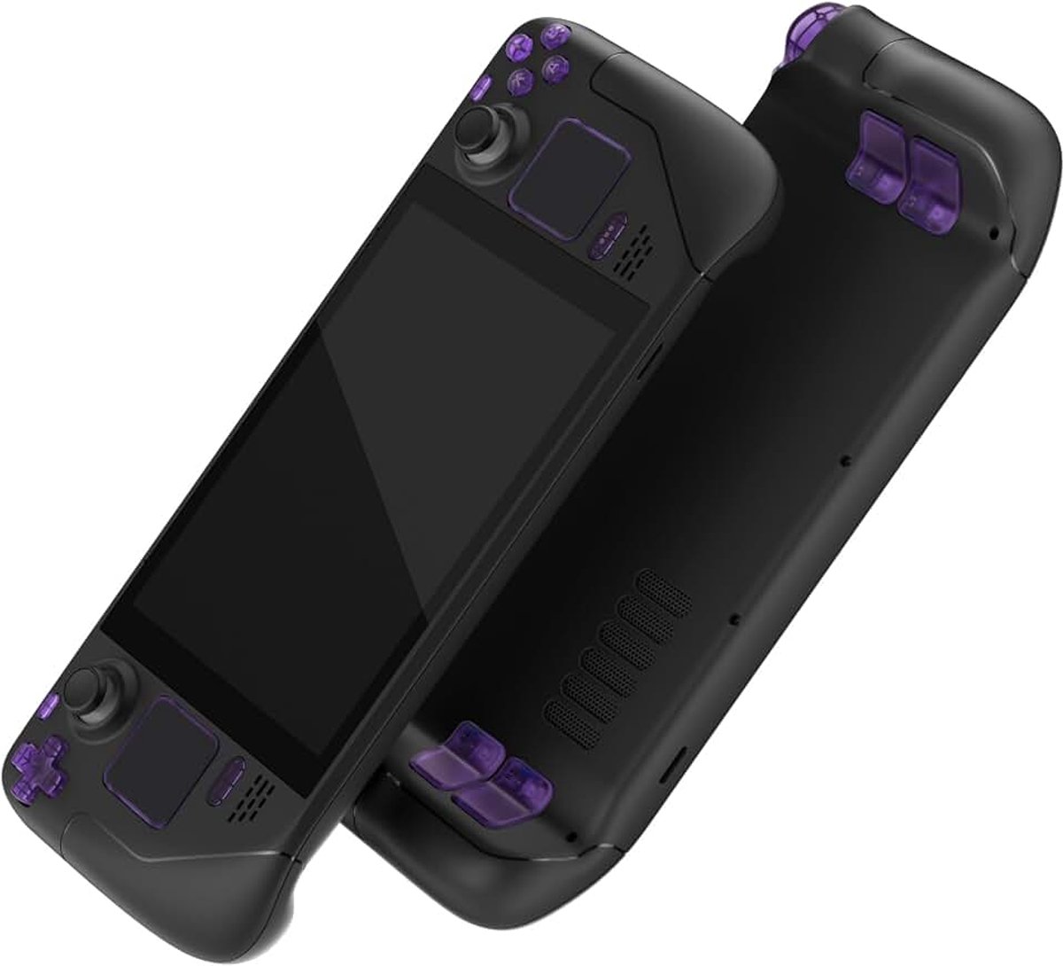 EXtremeRate Knop Buttons Volledig Set Vervanging voor Steam Deck, Aangepast ABXY D-pad Trackpad Bumpers Triggers Knoppen & Schroevendraaier Tools voor Steam Deck Handheld Console (Helder Atoom Paars）