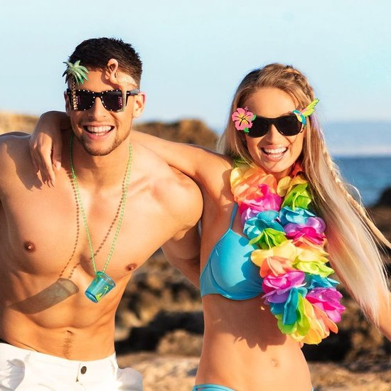 Feestbril Hawaii - Kostuumbril Tropisch - Feestelijke Outfit - Met flamingo en palmboom - One size - Zwart van Feestbril — afbeelding 3