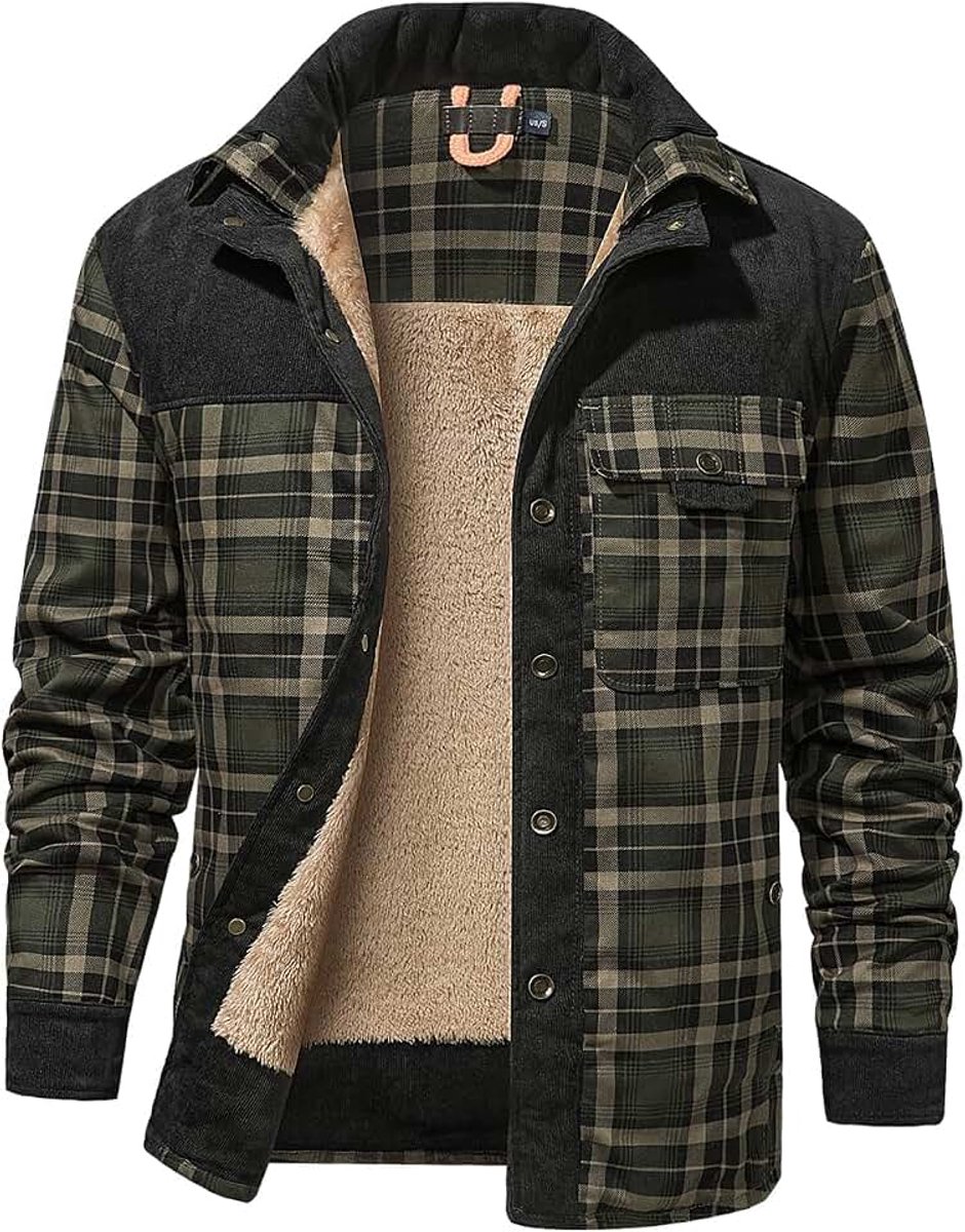 Fleecejack voor heren, sherpa-binnenfleece, houthakkerstijl, geruit