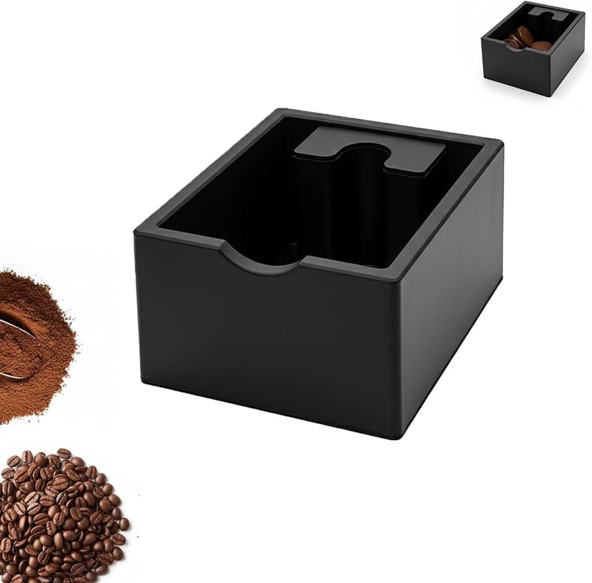 Afklopbak voor koffiedik zeefdrager, espresso klopbox voor koffie, 14,8 x 17,6 x 9,2 cm, ABS Knock Box, koffiezetapparaat, mond-emmer, ideaal voor zeefdragers, zwart
