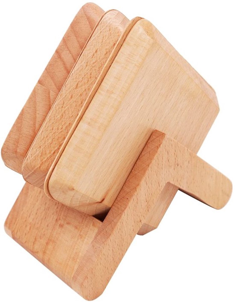Thee-onderzetter set van 6 - Houten onderzetters met houder - Rechthoekig 9 cm - Hittebestendig - Waterdicht - Glad oppervlak