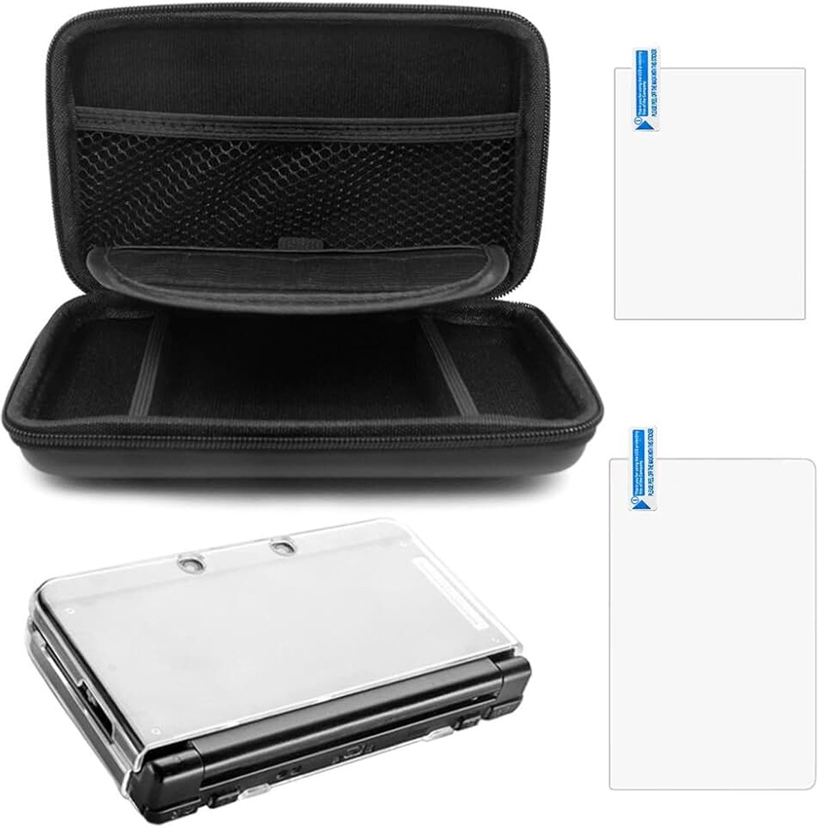 Beschermhoes voor Nintendo NEW 3DS XL, met hard cover en 2 stuks schermbeschermers, hard shell reistas, beschermfolies voor boven- en onderdeel
