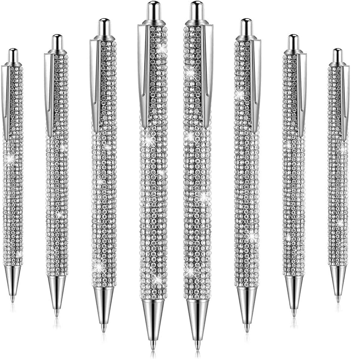 8 Stuks Leuke Bling Diamant Kerst Bergkristal Cadeau Metalen Balpen Fantasie-Glinsterende Kristalveer C