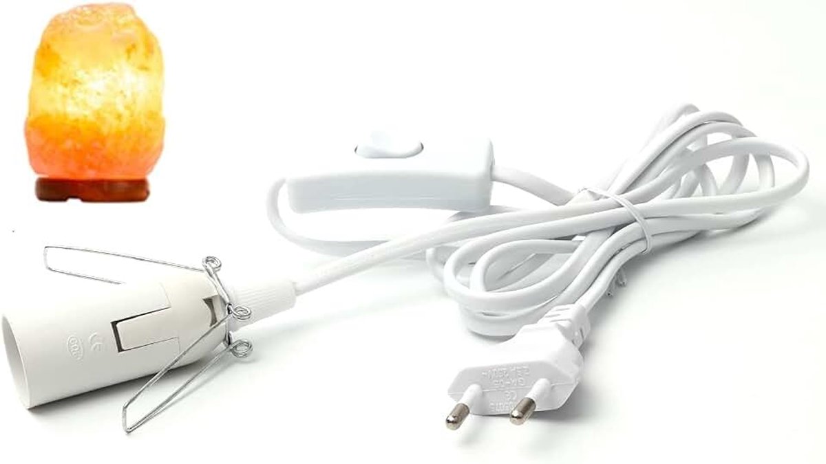 Kabel met Schakelaar voor Zout Lamp Socket l E14 met 1.8M L Zoutlamp Socket l Isolatie Zoutlamp Kabel Zout Lamp Fitting, Wit