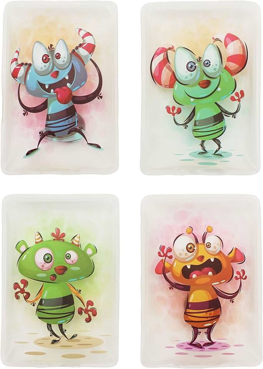 Handwarmers, warmtezakjes, herbruikbare warmtepads, voor koude dagen en voor onderweg, warmteknikkussens met leuke motieven (set van 4, brutale monsters)