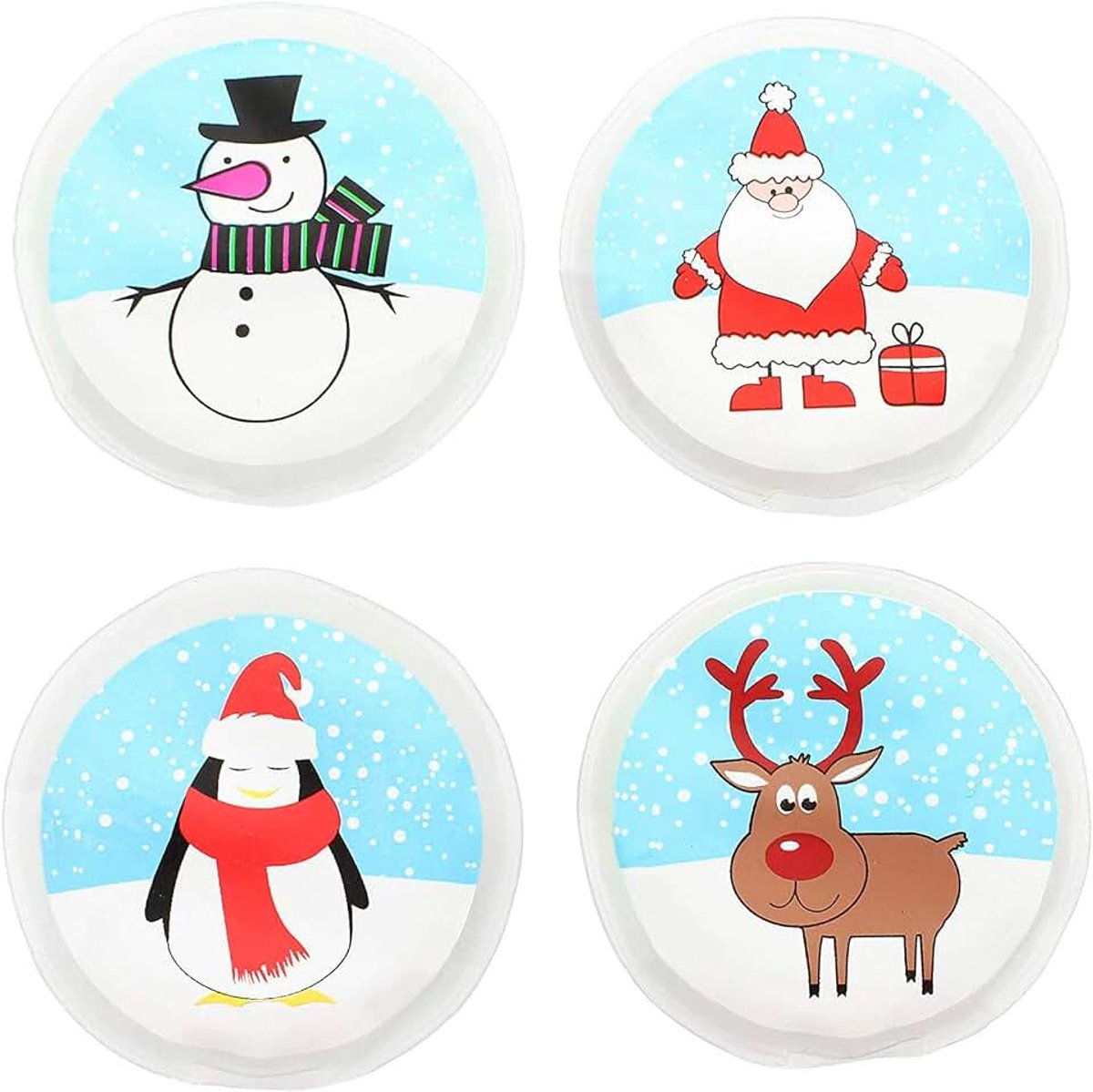 Warmtezakjes, herbruikbare warmtepads, voor koude dagen en voor onderweg, warmteknikkussens met leuke motieven (set van 4, kerstman en vrienden)