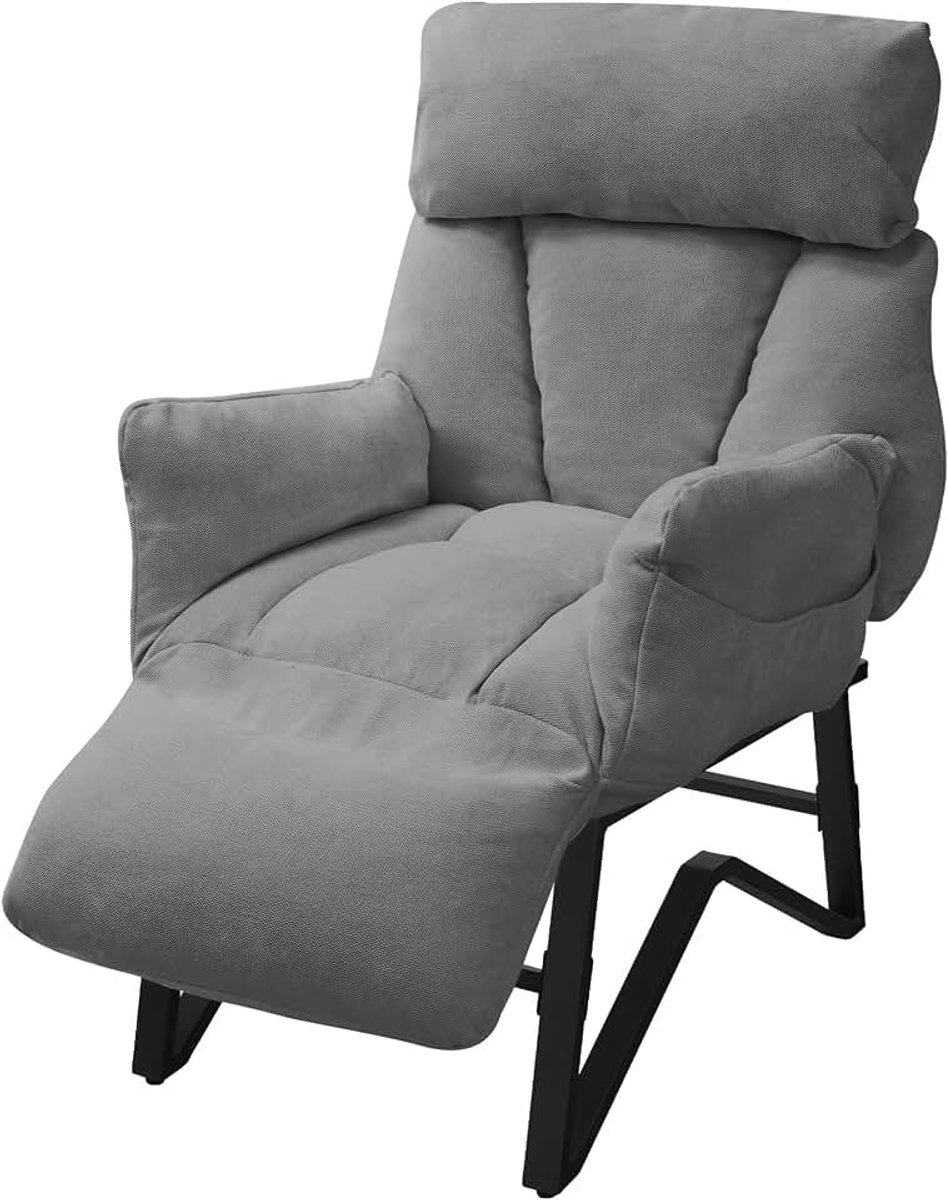 Relaxfauteuil Grijs Woonkamerstoel Verstelbaar Linnen Bekleding Comfortabel TV-stoel met Armleuningen Voetenbank Loungestoel Oorfauteuil Leesstoel Eenpersoonsbank met Zijzakken