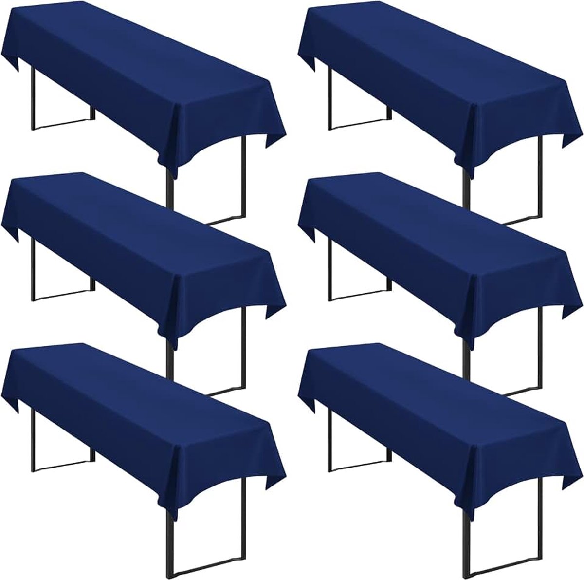 6-pack premium biertafeltafelkleed universeel voor 50 cm en 70 cm biertafelhoezen 100x250 cm polyester rechthoekige tafelkleden (marineblauw)