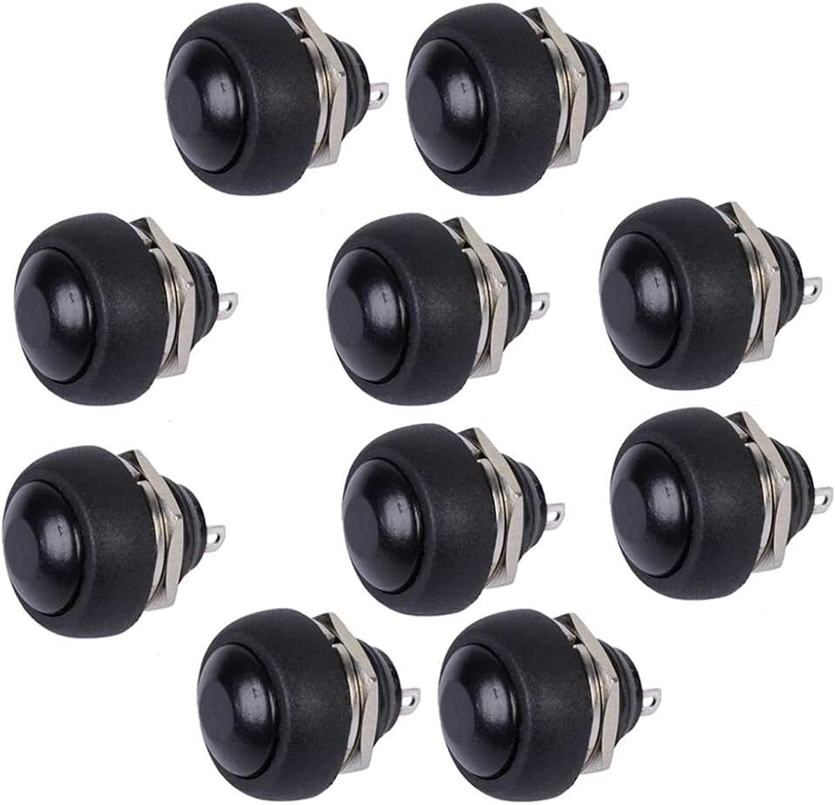10 Stuks 12mm Zwart Momentschakelaar Auto Vrachtwagen Tuimelschakelaar Ronde Drukschakelaar Drukknop Schakelaar Wipschakelaar 2 Terminal