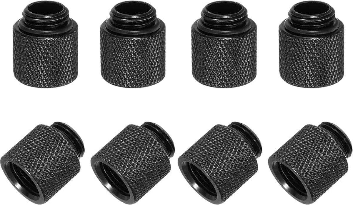 Verlengadapter mannelijk vrouwelijk G1/4 x 15 mm voor waterkoelsysteem voor pc zwart 8 stuks