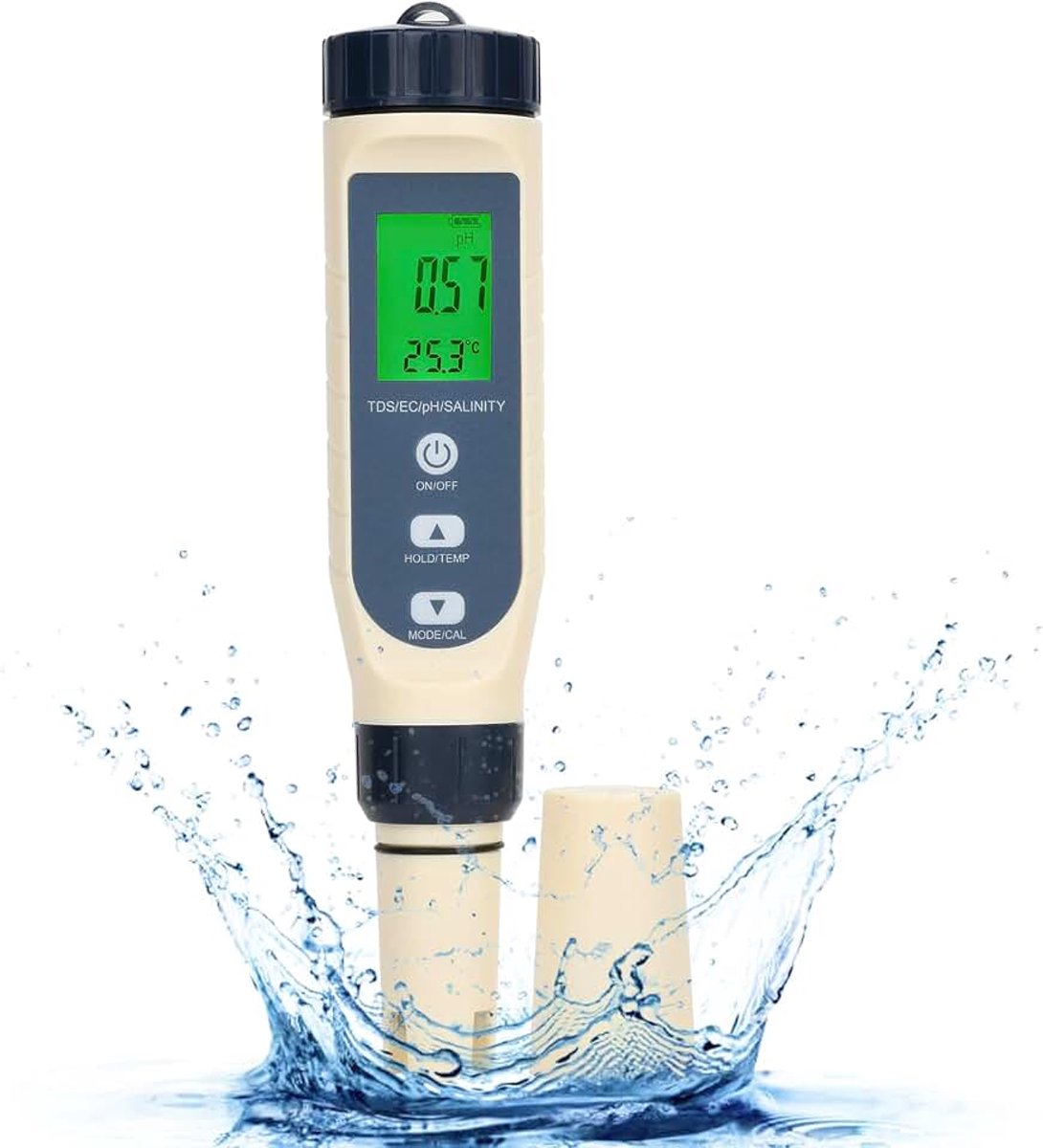 PH-Meter, 5-in-1 PH/EC/TDS/Zoutgehalte/Thermometer met Automatische Temperatuurcompensatie (ATC), Digitale Watertester voor Drinkwater, Zwembaden, Hydrocultuur en Aquariums