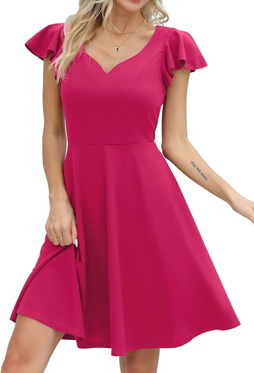 Cocktailjurk voor dames, vintage, mini-jurk, kort, A-lijn, hartuitsnijding