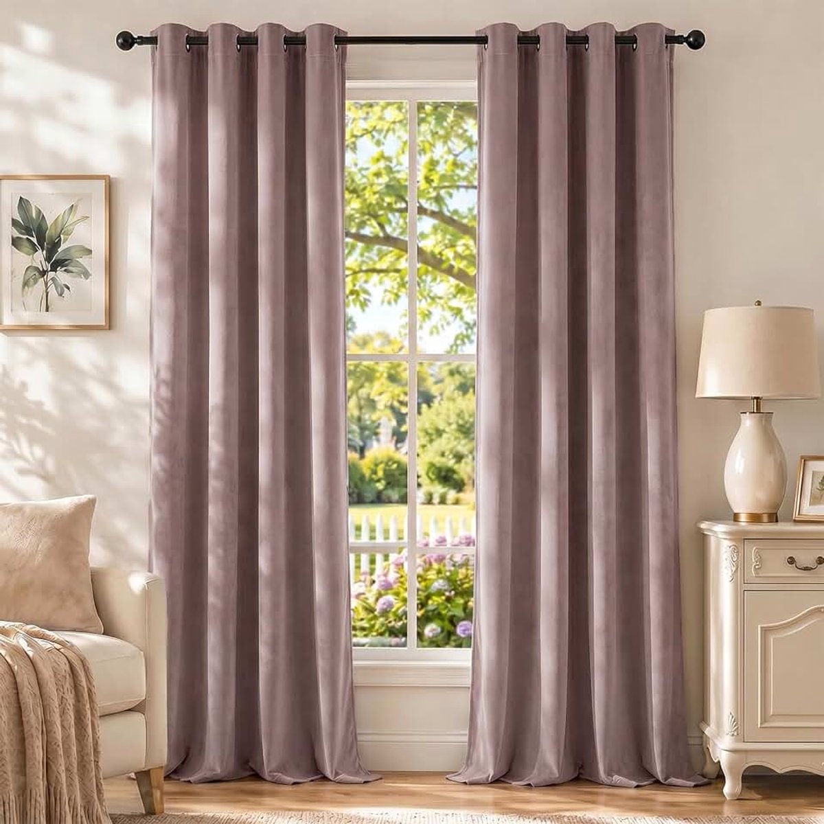 Gardinen Samt 2er Set, 100% Verdunklungsvorhänge, Thermovorhang Gegen Kälte Und Hitze, Vorhänge Blickdicht Schlafzimmer Wohnzimmer, Schallschutz Vorhang Mit Ösen, 140×145cm, Rosa
