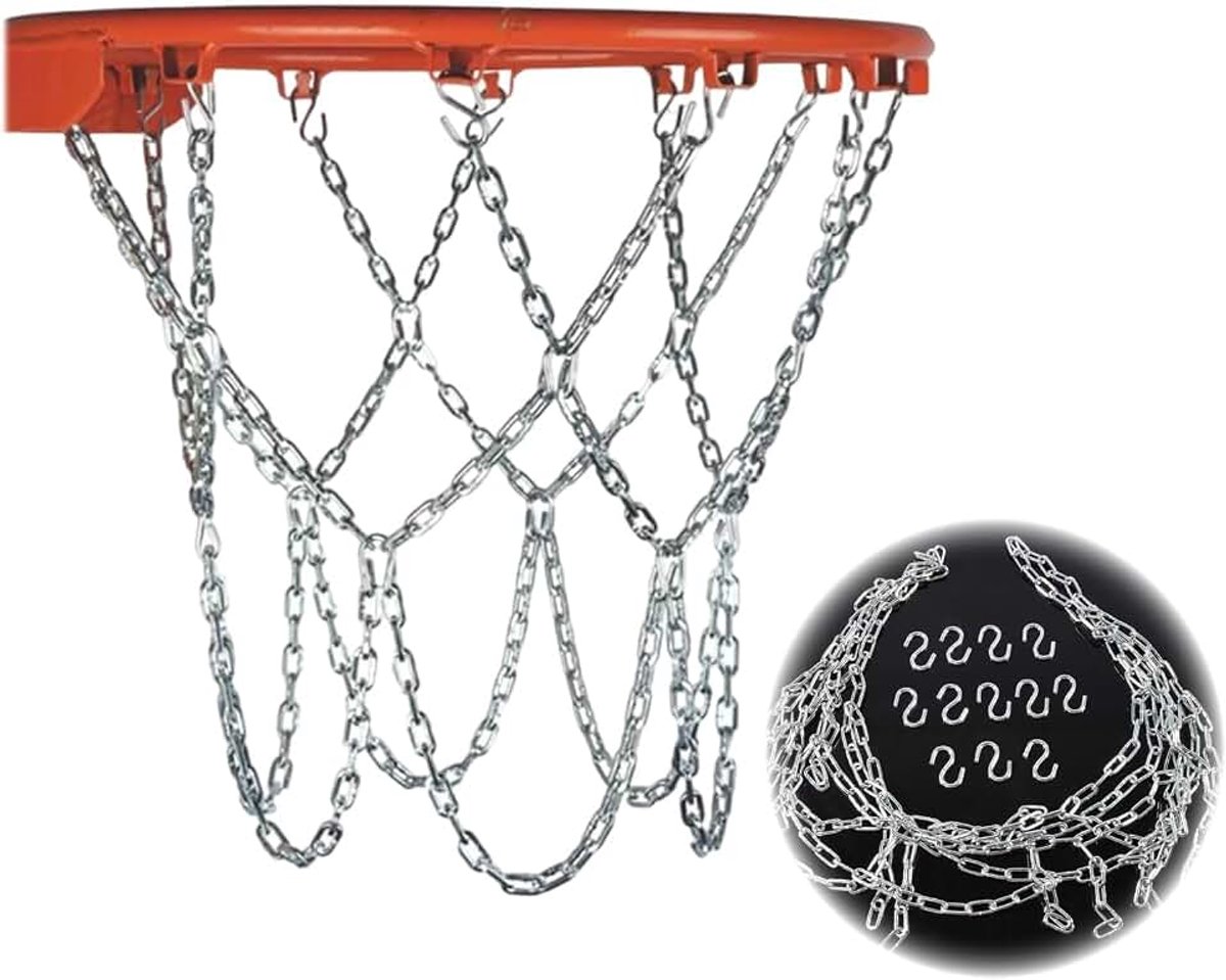 12 haken, basketbalnet van metaal, duurzaam, voor buiten, reservemand voor basketbalvelden in de open lucht