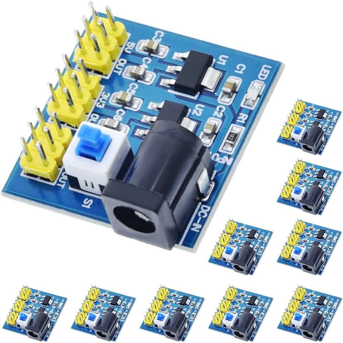 Buck Converter DC-DC 12 V tot 3,3 V 5 V 12 V voeding spanningsomvormer step-down-voedingsmodule met bedrijfsindicatie, voor Arduino (10 stuks)