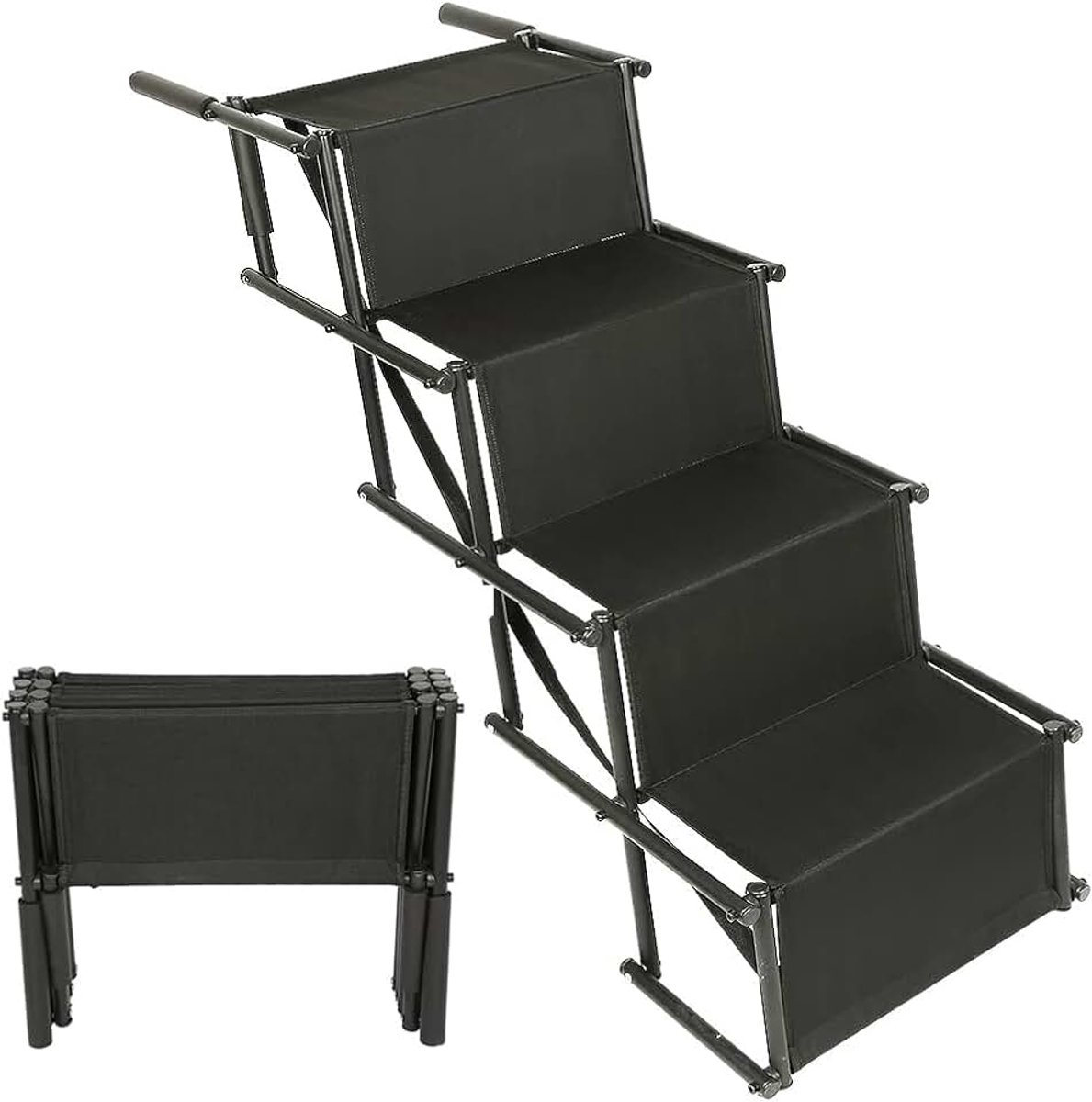 Belastbaar tot 60 kg, opvouwbare hondentrap, 5 treden, hondentrap, auto, verstelbare helling, hoogte 56-76 cm, hondenhelling voor auto, bank of bed (zwart)