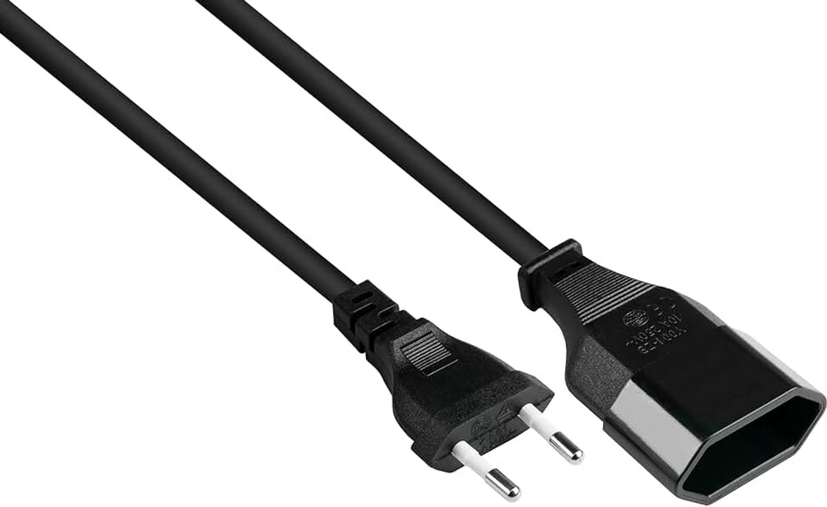 Connections Euro-verlenging - 3 m - eurostekker type C (recht) naar eurobus (recht) - kopergeleider CU - aderdoorsnede: 0,75 mm² - stroomkabelverlenging - ZWART