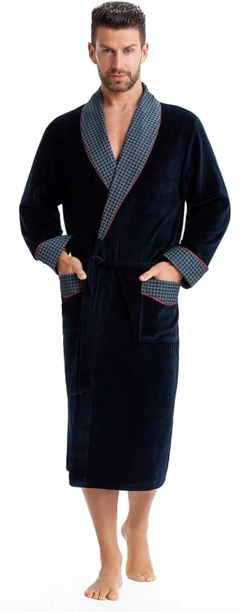 Elegante en knuffelzachte badjas (made in EU) saunamantel voor heren met elegante reverskraag en ceintuur