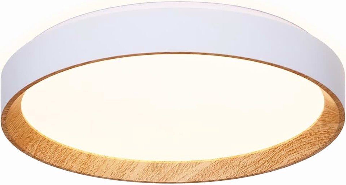 Led-plafondlamp, 30 W, Ø 40 cm, CCT-licht, 3000 K, 4000 K, 6000 K, modern design, behuizing van robuust polycarbonaat, met witte zijde en binnen in houtlook, voor woonkamer, slaapkamer